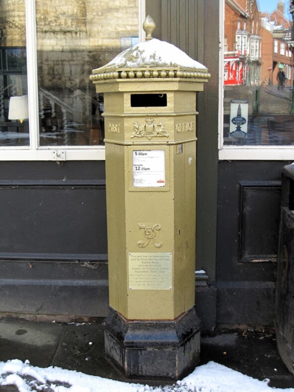 Lincoln, Exchequer Gate, Sophie Wells Gold Post Box - Society for